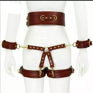New Faux Brown Leather Garter Harness Thigh Belt Costume Lingerie Accessory